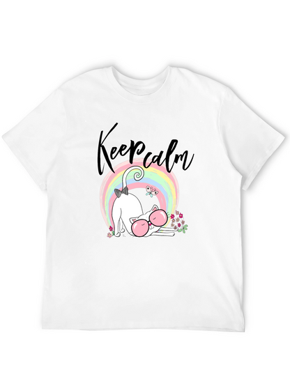 Keep Calm Cat T-Shirt - Cute Rainbow Design