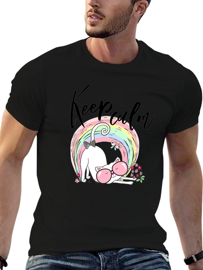 Keep Calm Cat T-Shirt - Cute Rainbow Design
