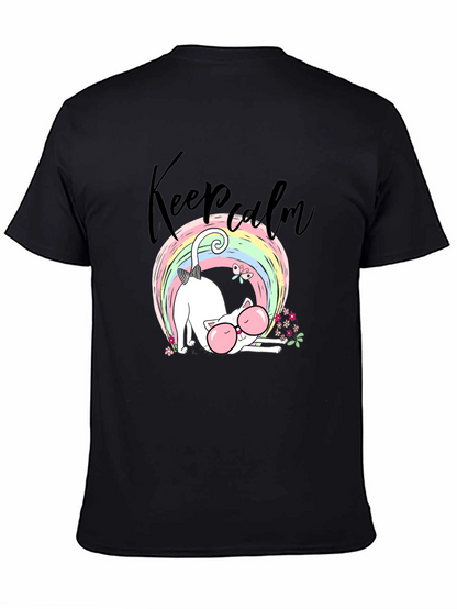 Keep Calm Cat T-Shirt - Cute Rainbow Design