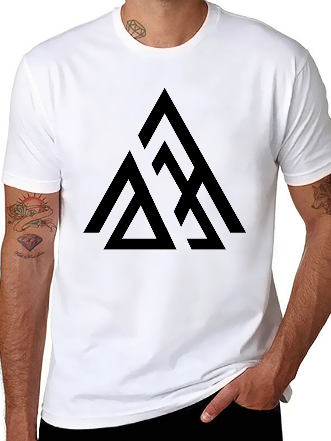 Geometric Triangle Graphic Tee - Black