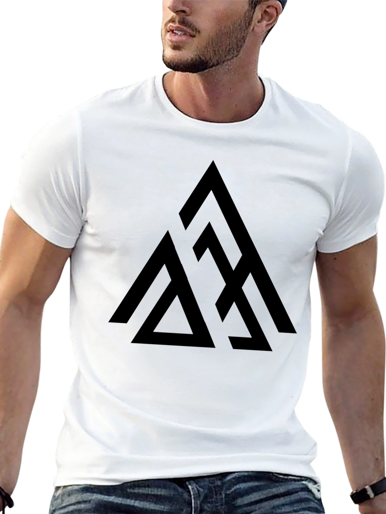 Geometric Triangle Graphic Tee - Black