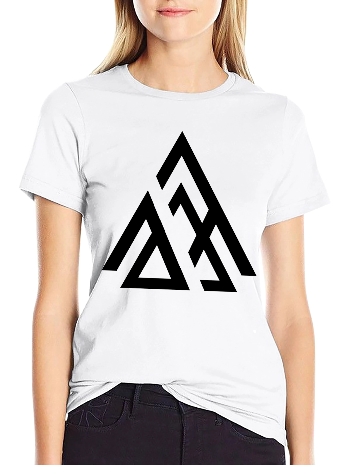 Geometric Triangle Graphic Tee - Black