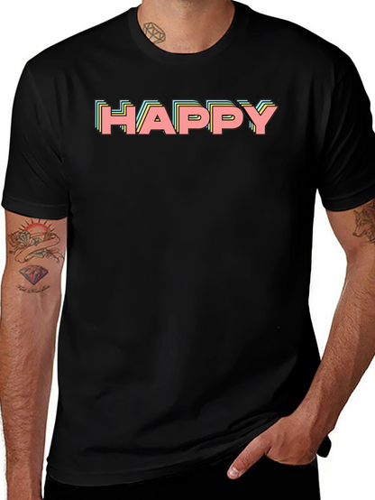 Happy Retro Graphic Print Black T-Shirt