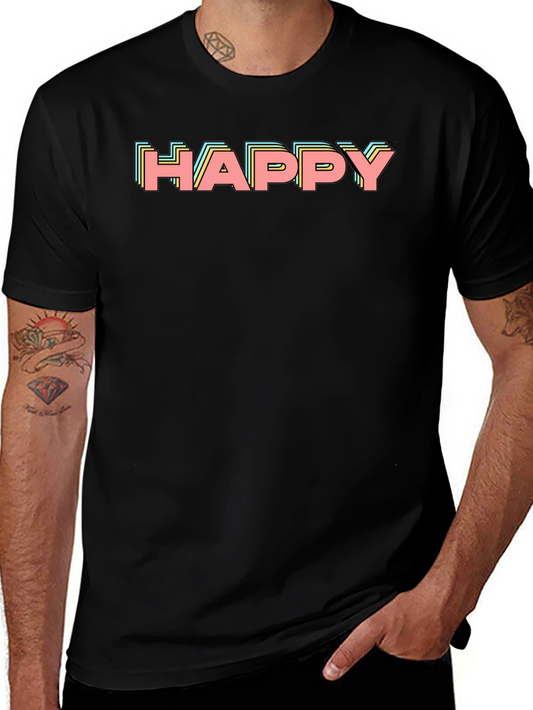 Happy Retro Graphic Print Black T-Shirt