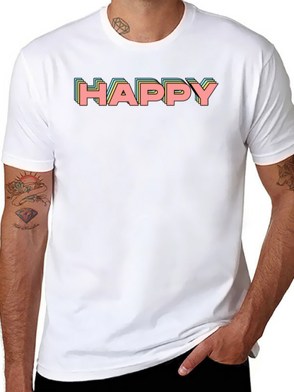 Happy Retro Graphic Print Black T-Shirt