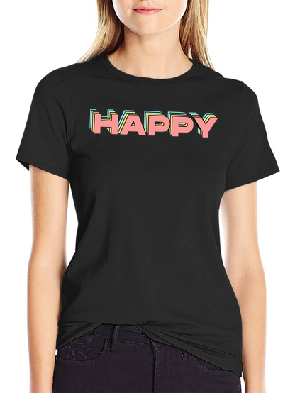Happy Retro Graphic Print Black T-Shirt