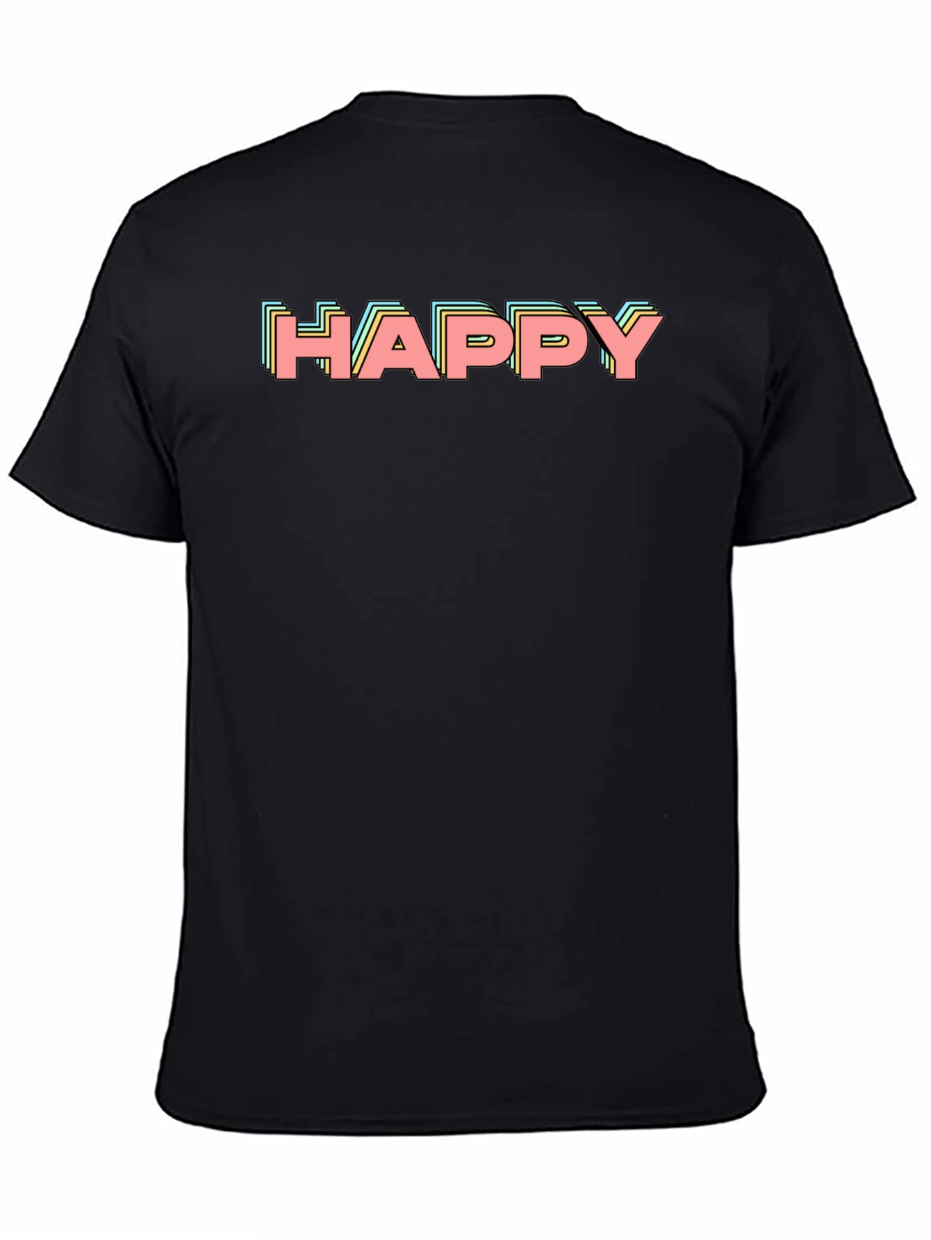 Happy Retro Graphic Print Black T-Shirt
