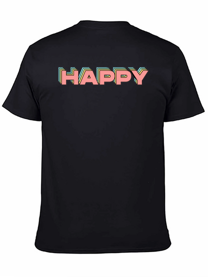 Happy Retro Graphic Print Black T-Shirt