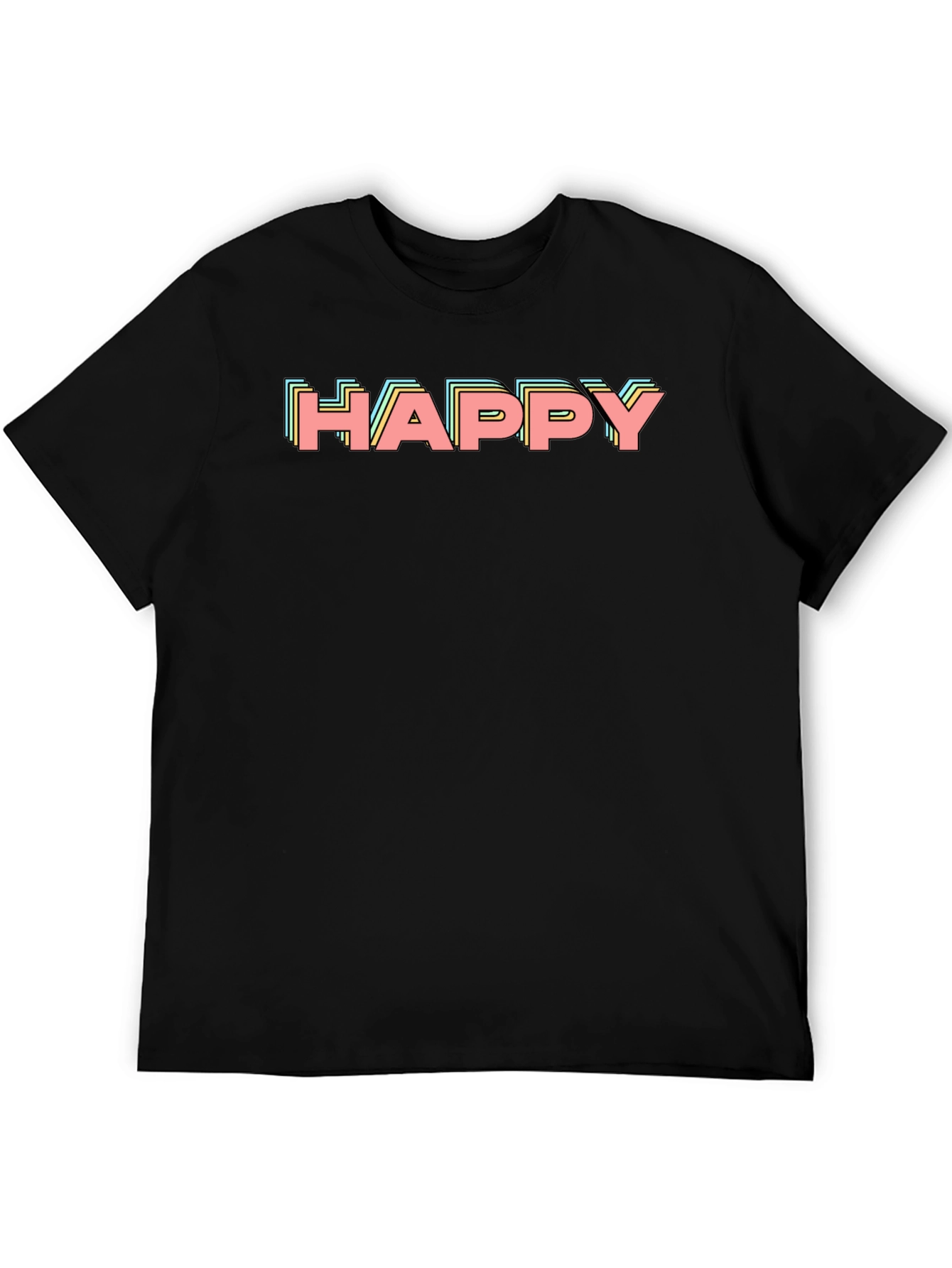 Happy Retro Graphic Print Black T-Shirt
