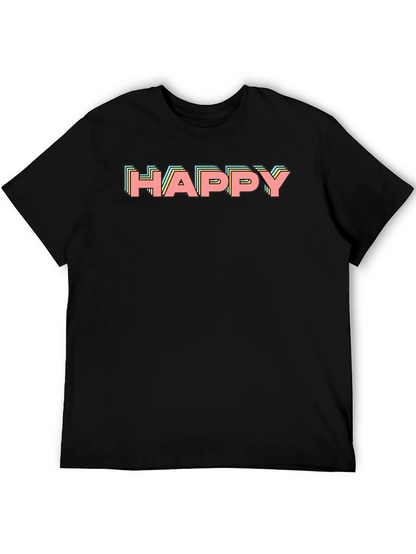 Happy Retro Graphic Print Black T-Shirt