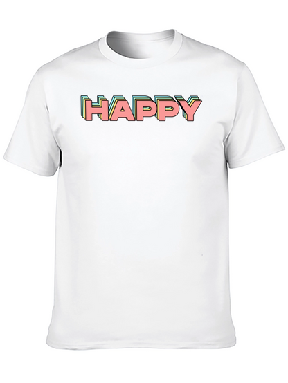 Happy Retro Graphic Print Black T-Shirt