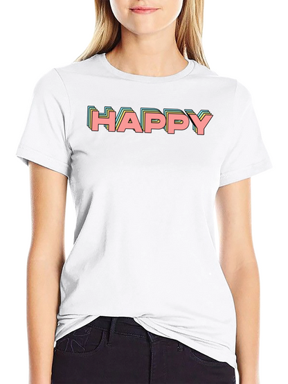 Happy Retro Graphic Print Black T-Shirt