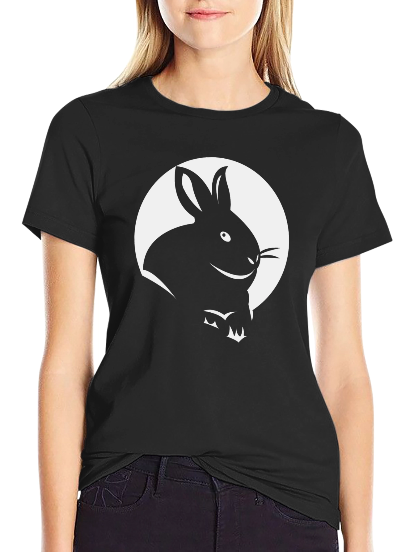Black T-Shirt with Rabbit Graphic