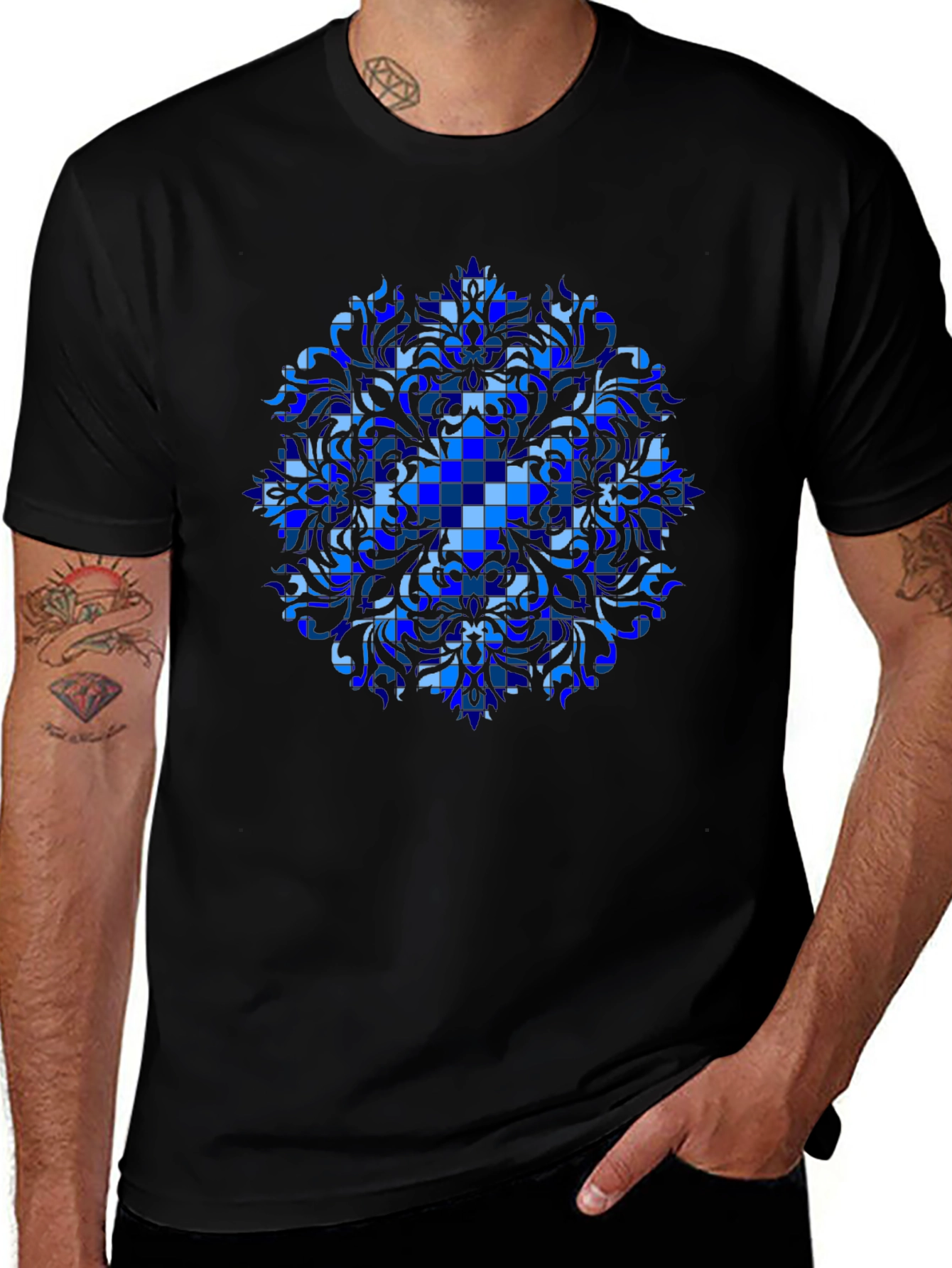 Blue Mosaic Mandala Graphic Tee