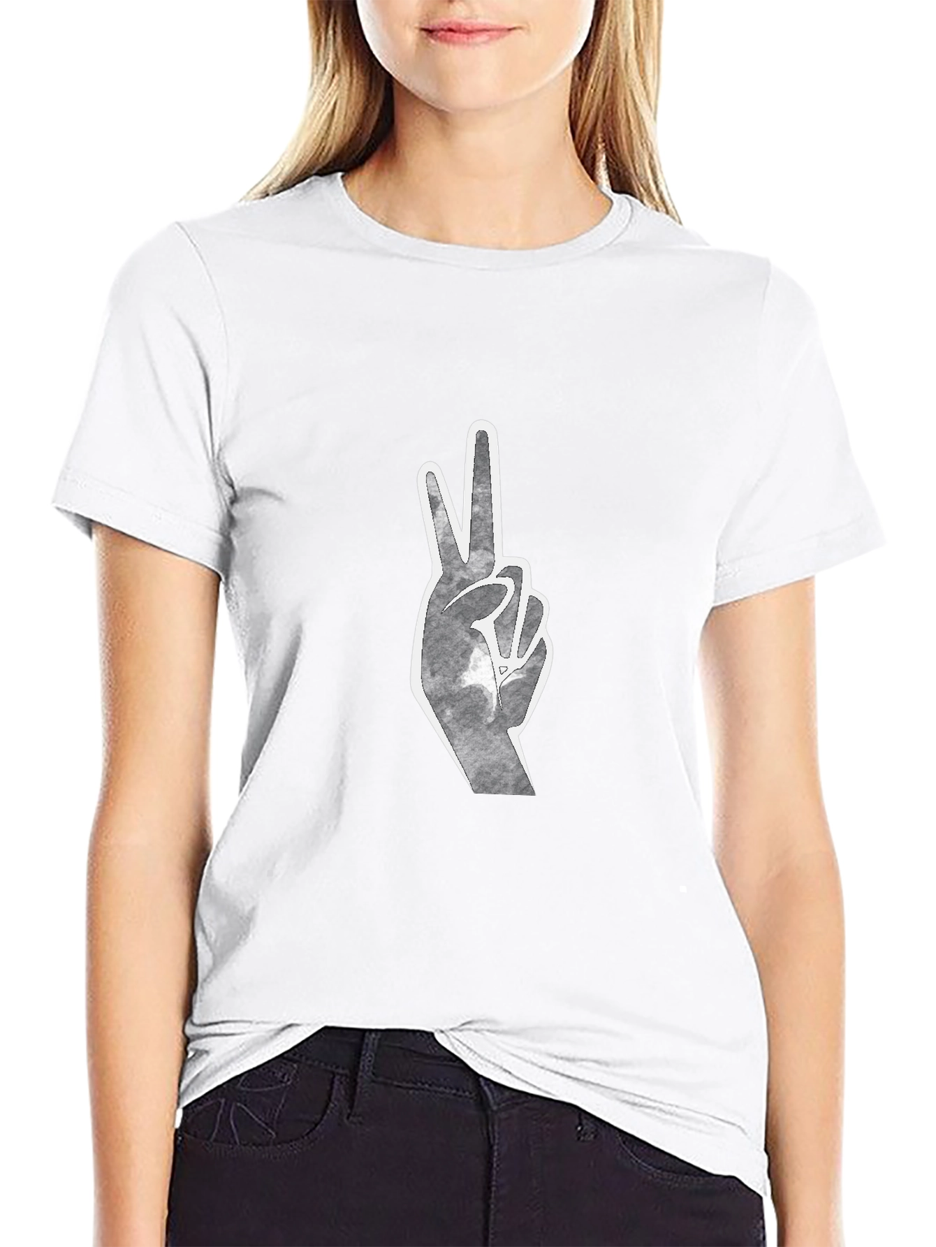 Peace Sign Graphic Tee - Black Cotton Blend