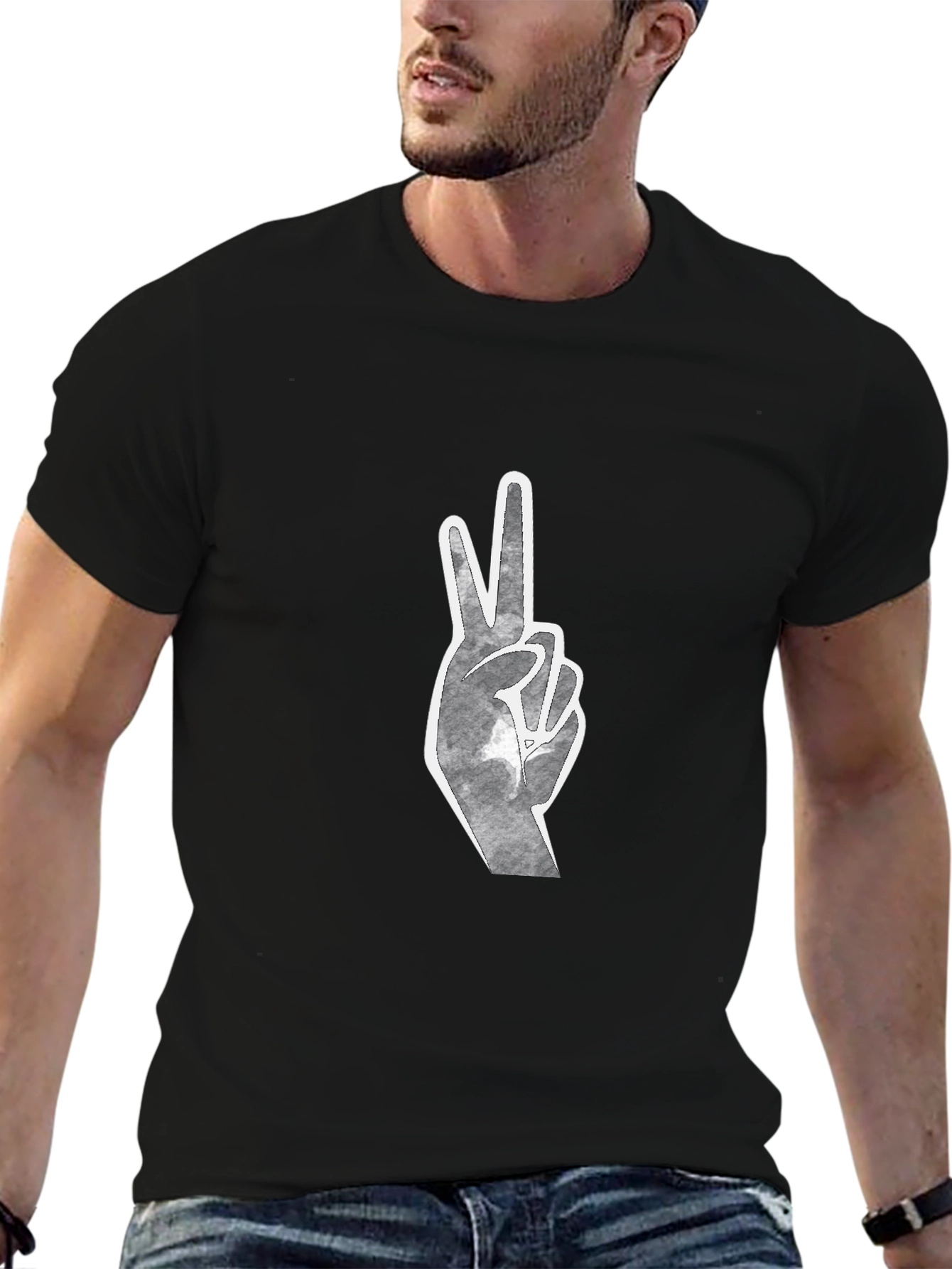 Peace Sign Graphic Tee - Black Cotton Blend