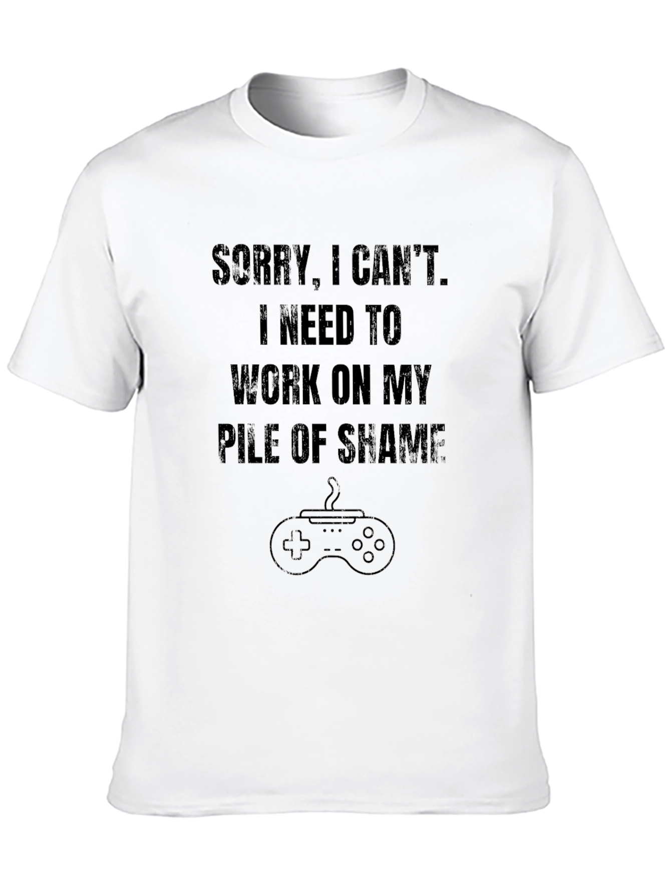 Funny Gamer Pile of Shame Black Graphic Tee