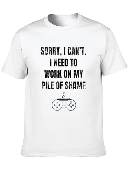 Funny Gamer Pile of Shame Black Graphic Tee