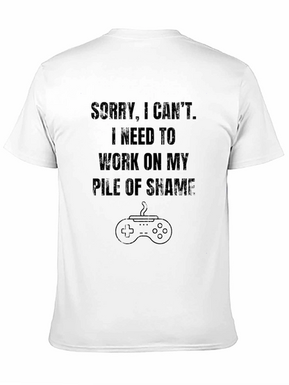 Funny Gamer Pile of Shame Black Graphic Tee