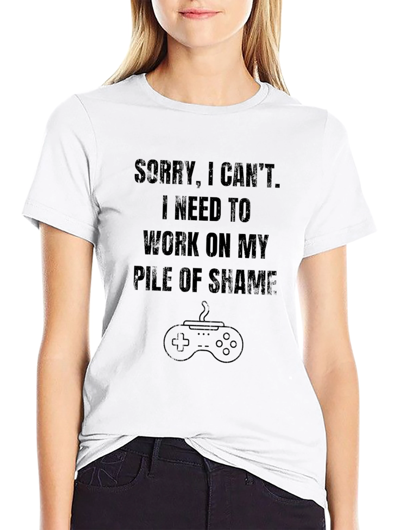 Funny Gamer Pile of Shame Black Graphic Tee