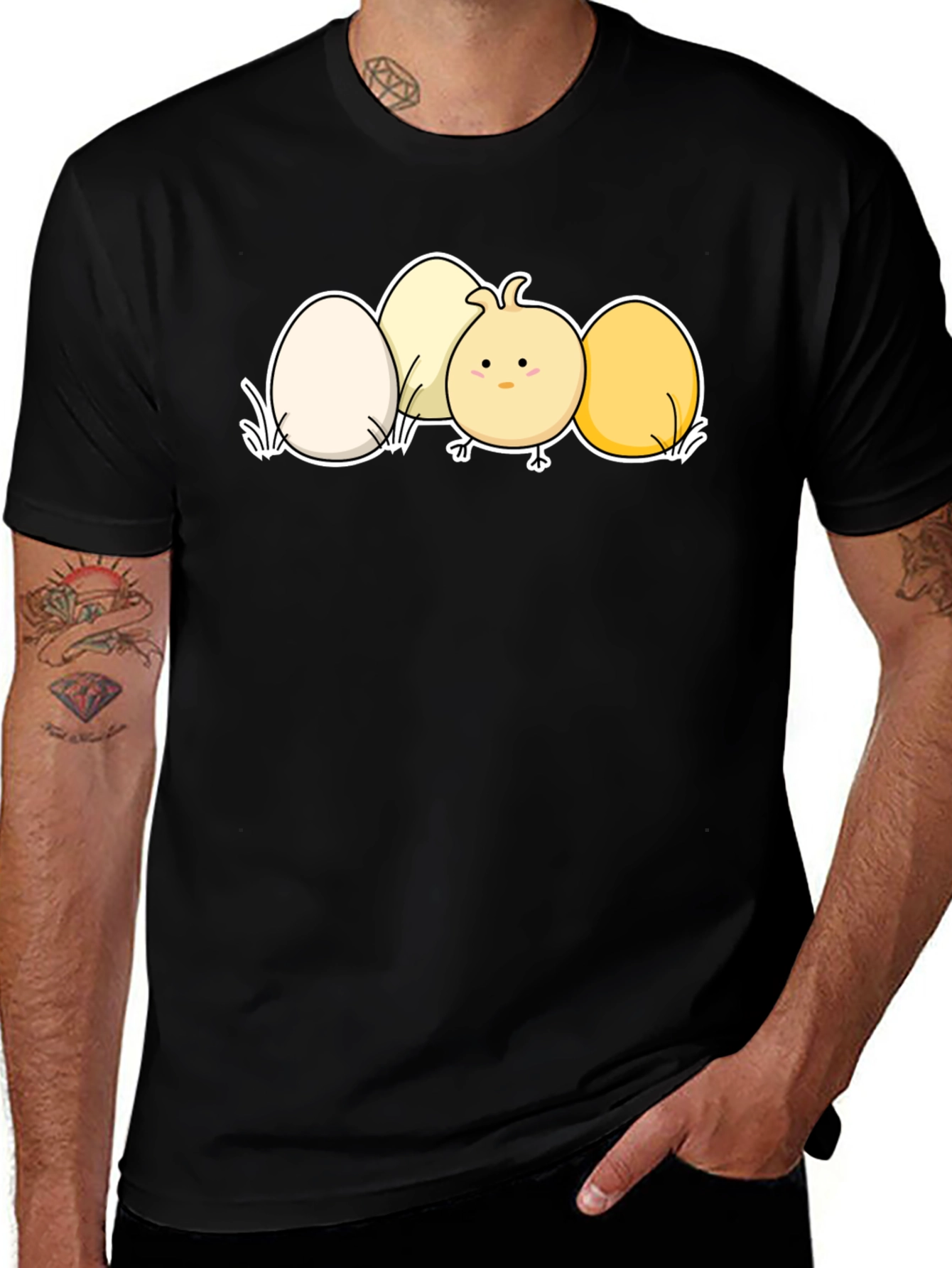 Cute Chick & Eggs Graphic Black T-Shirt