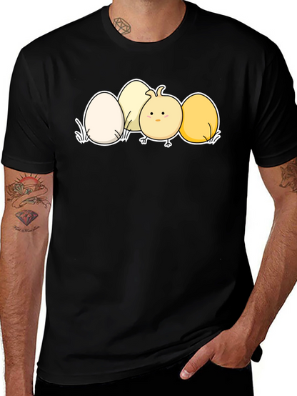 Cute Chick & Eggs Graphic Black T-Shirt