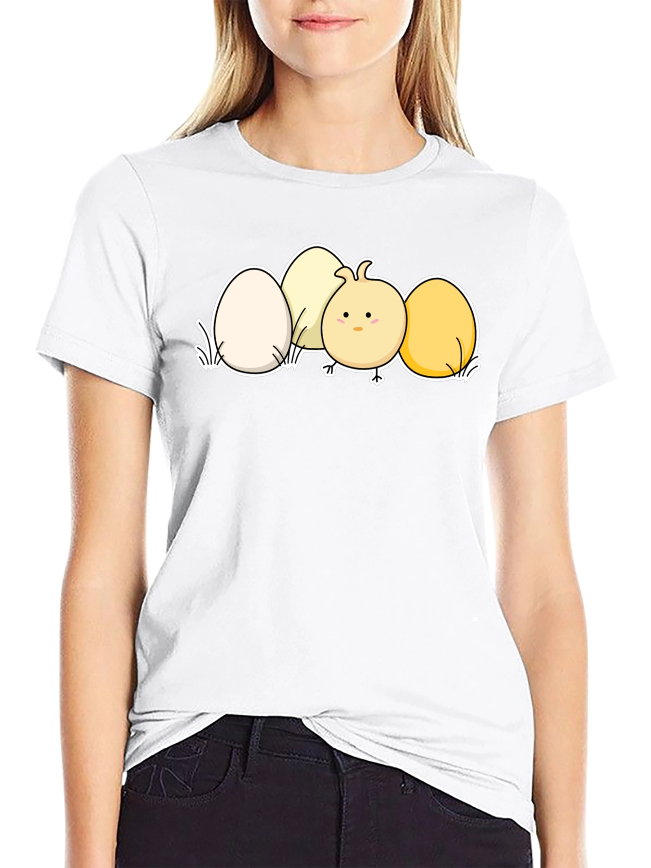 Cute Chick & Eggs Graphic Black T-Shirt