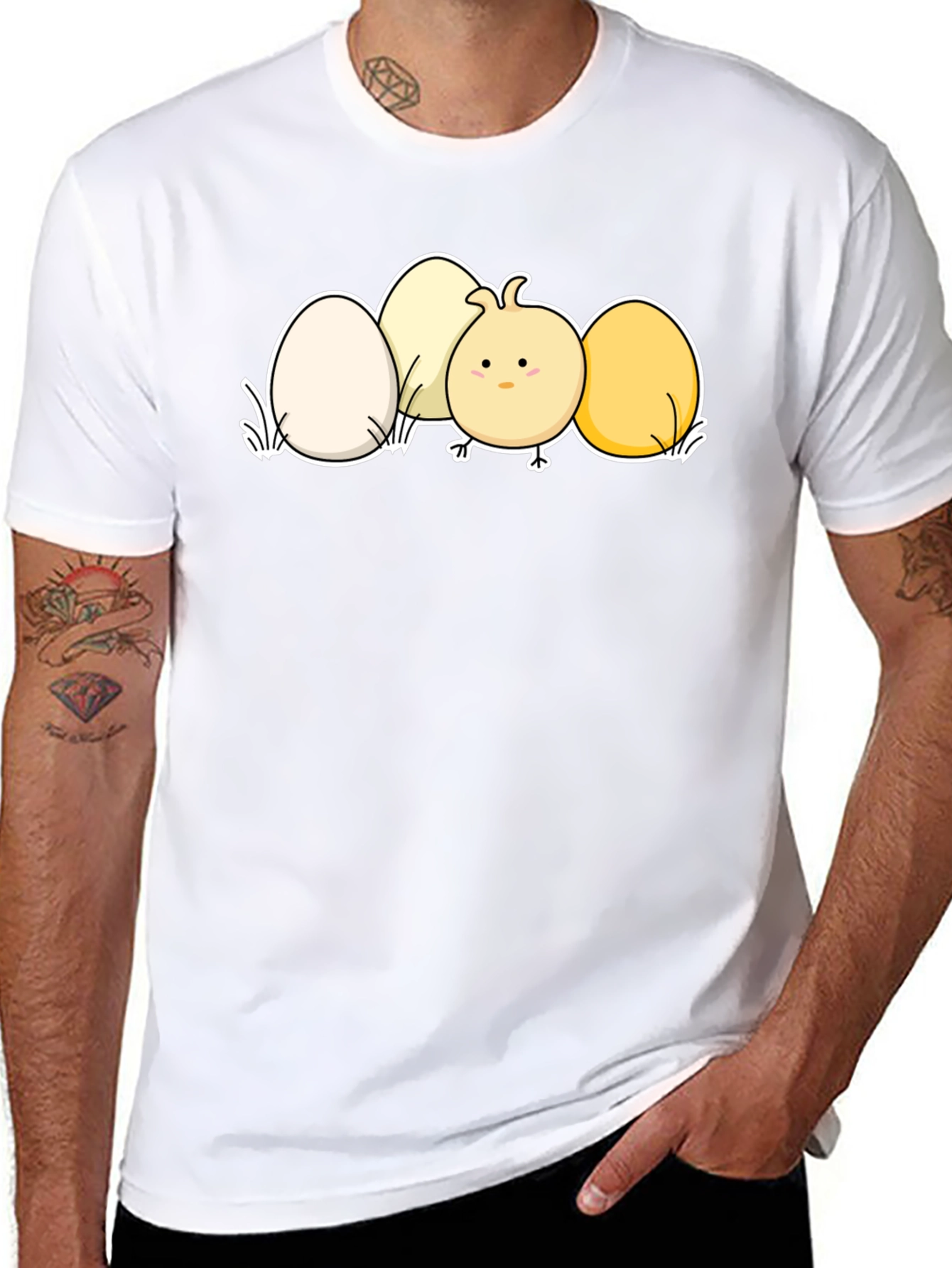 Cute Chick & Eggs Graphic Black T-Shirt