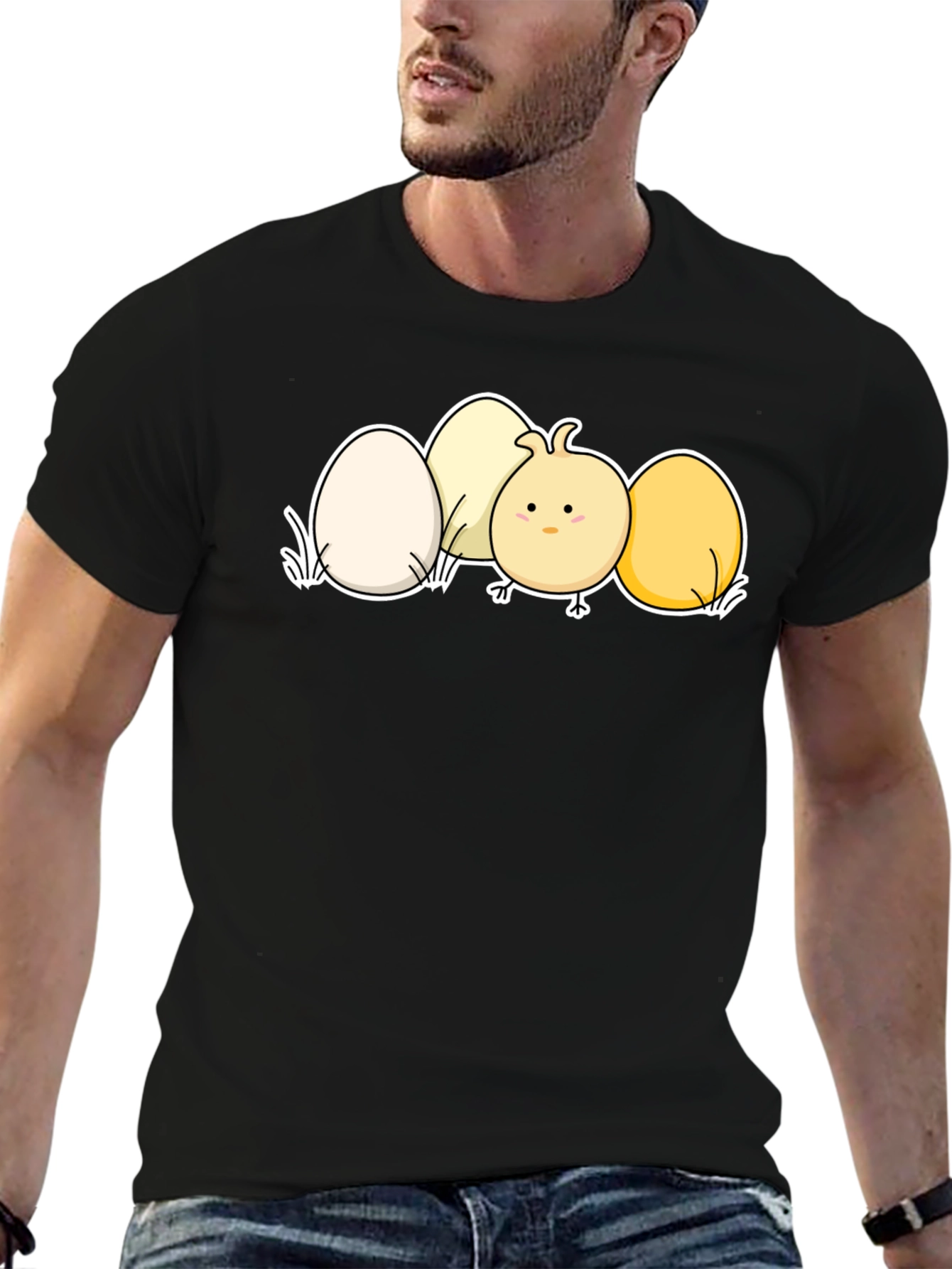 Cute Chick & Eggs Graphic Black T-Shirt