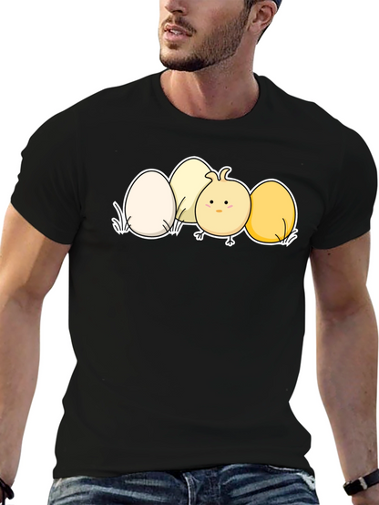 Cute Chick & Eggs Graphic Black T-Shirt