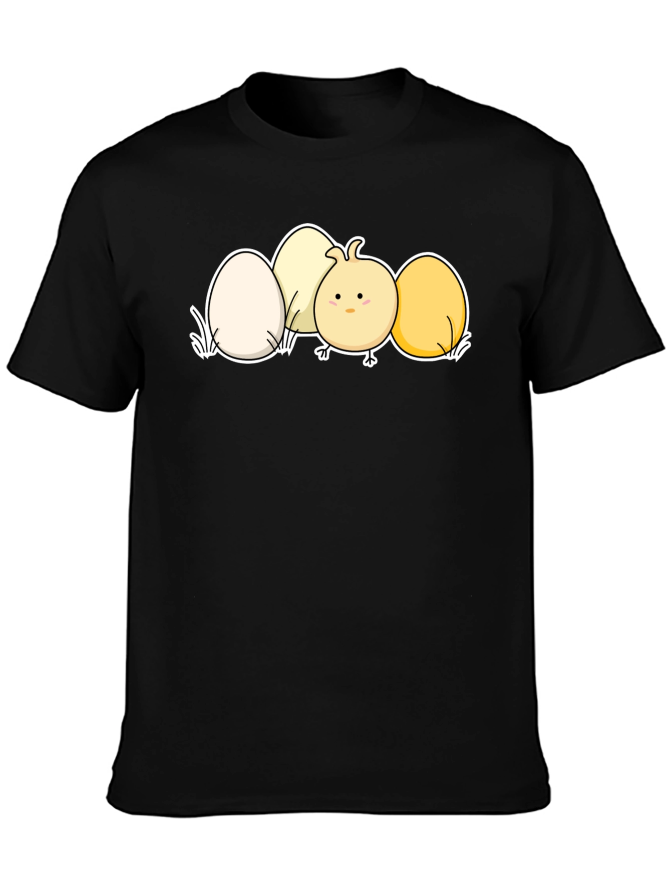 Cute Chick & Eggs Graphic Black T-Shirt