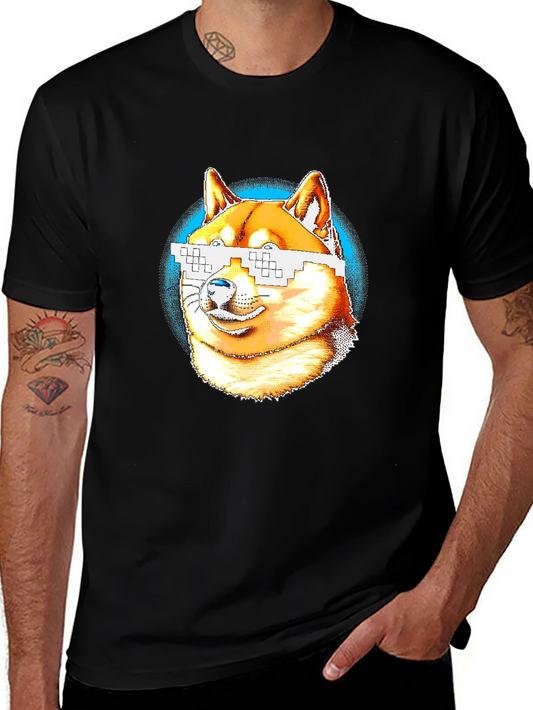 Doge Pixel Glasses Graphic T-Shirt - Black