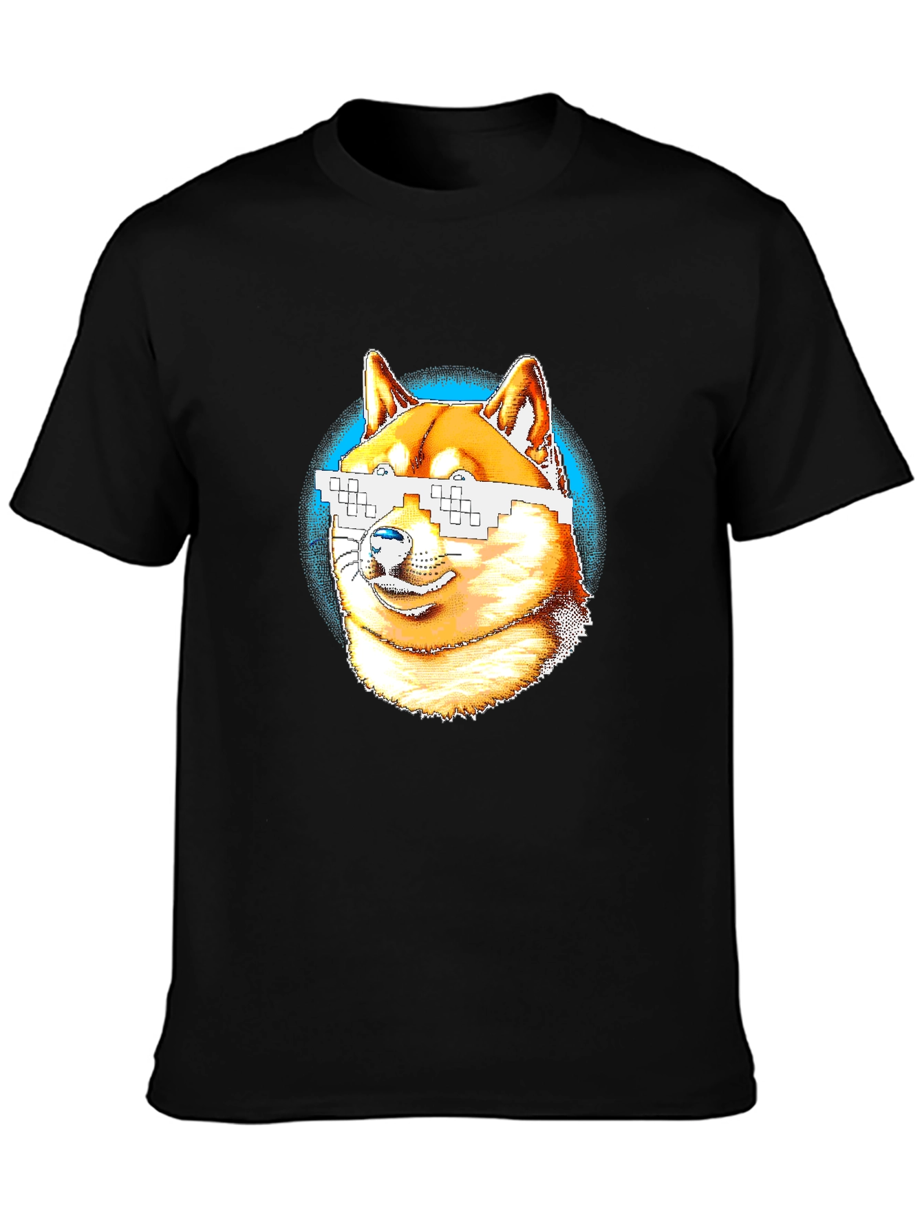 Doge Pixel Glasses Graphic T-Shirt - Black