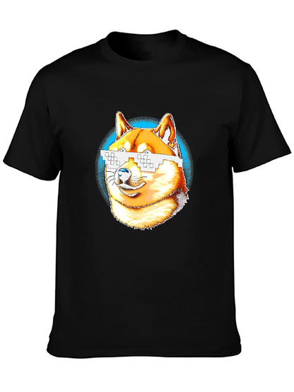 Doge Pixel Glasses Graphic T-Shirt - Black