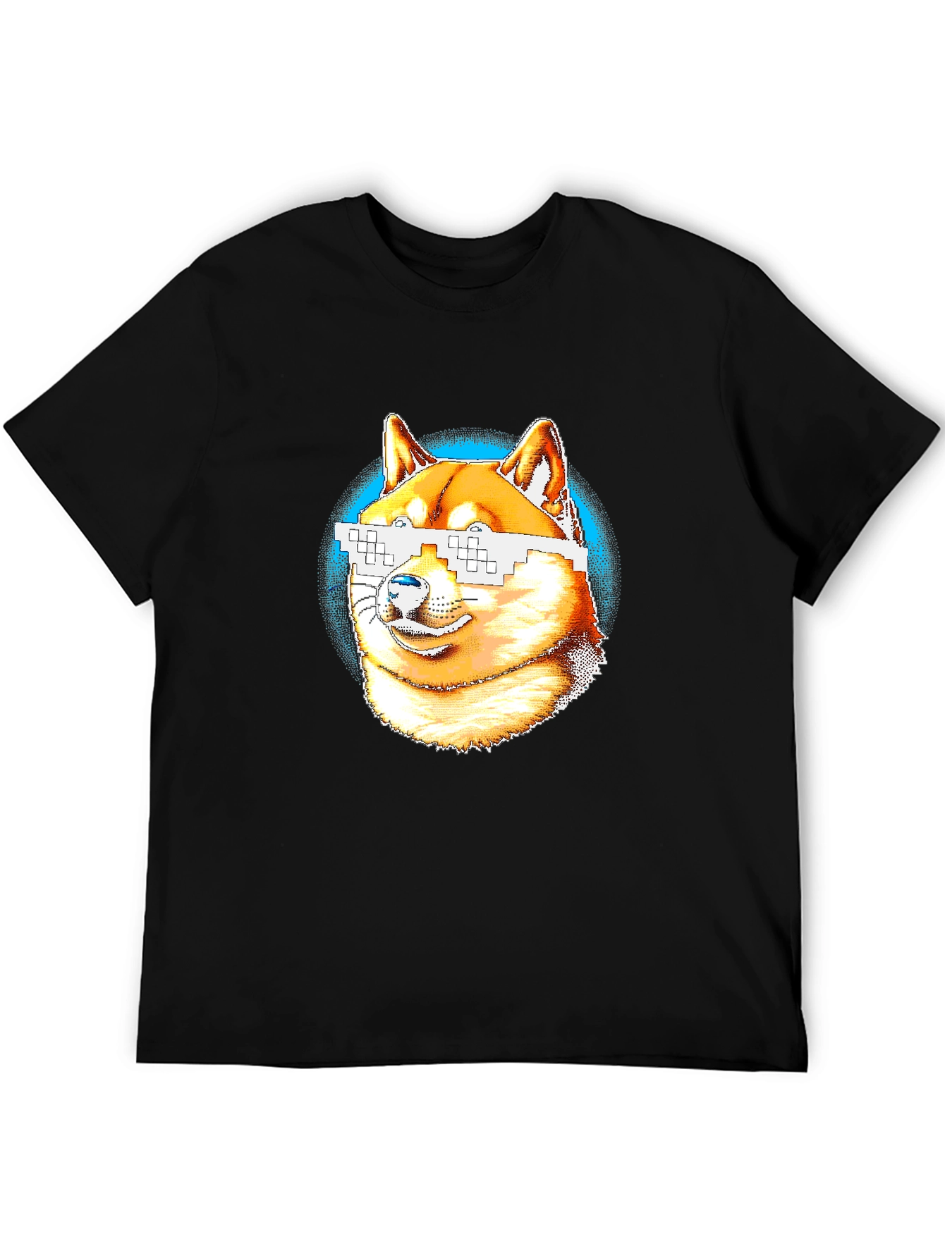 Doge Pixel Glasses Graphic T-Shirt - Black