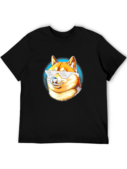 Doge Pixel Glasses Graphic T-Shirt - Black