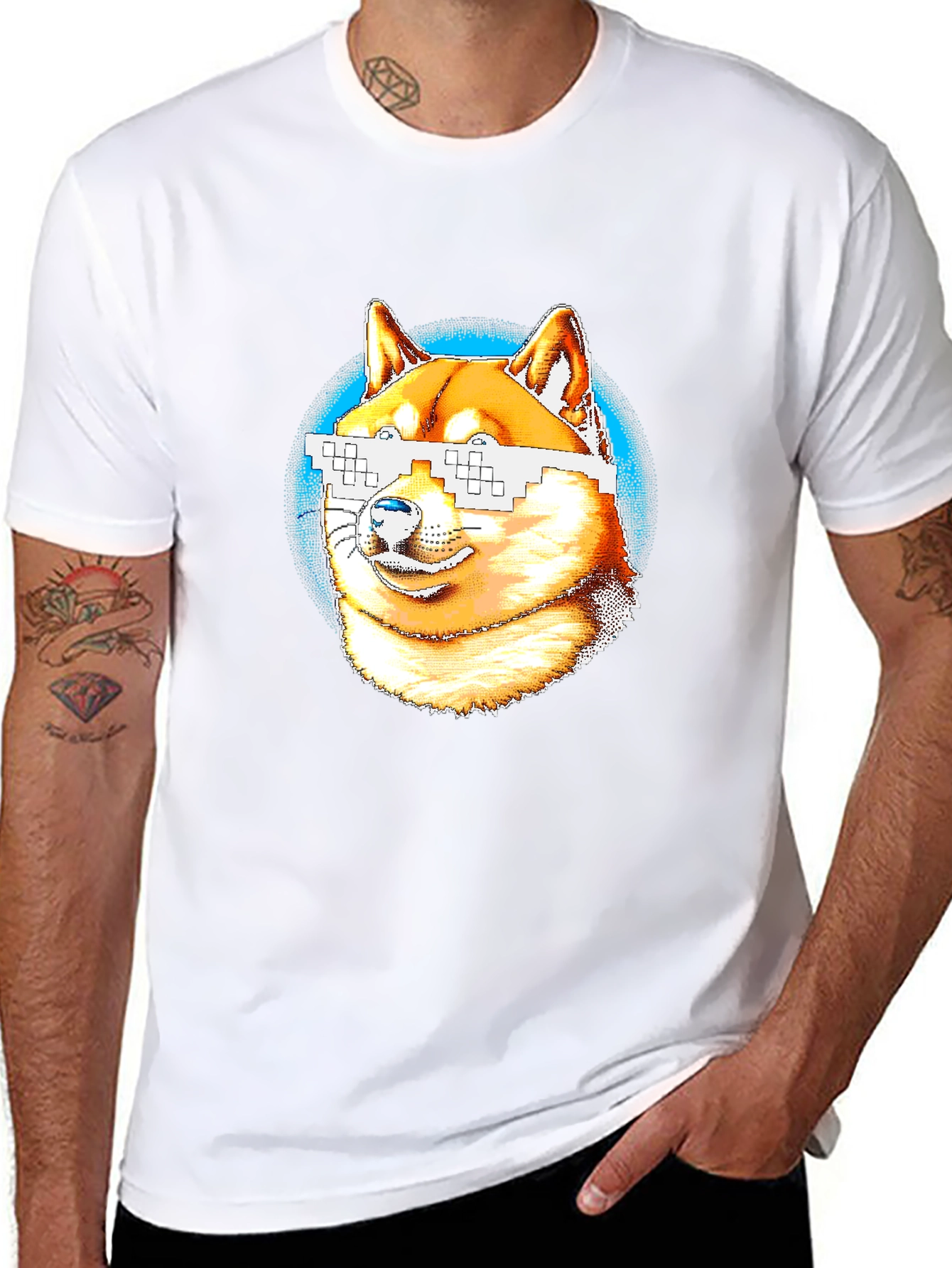 Doge Pixel Glasses Graphic T-Shirt - Black