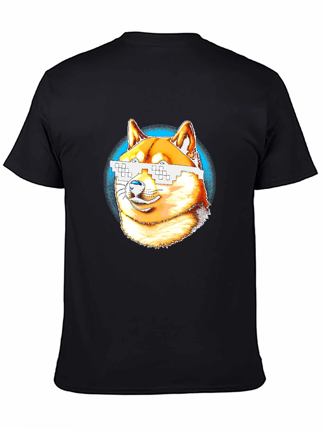 Doge Pixel Glasses Graphic T-Shirt - Black