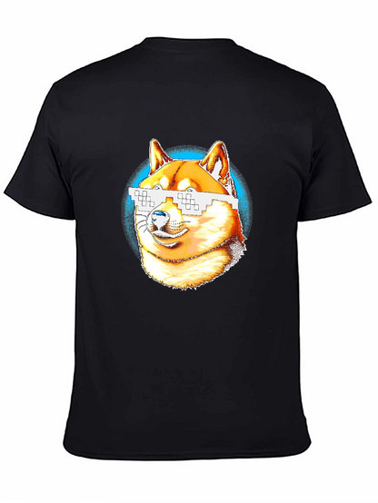 Doge Pixel Glasses Graphic T-Shirt - Black