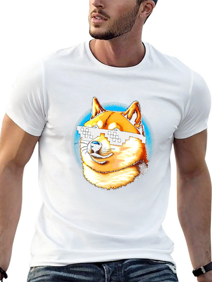 Doge Pixel Glasses Graphic T-Shirt - Black