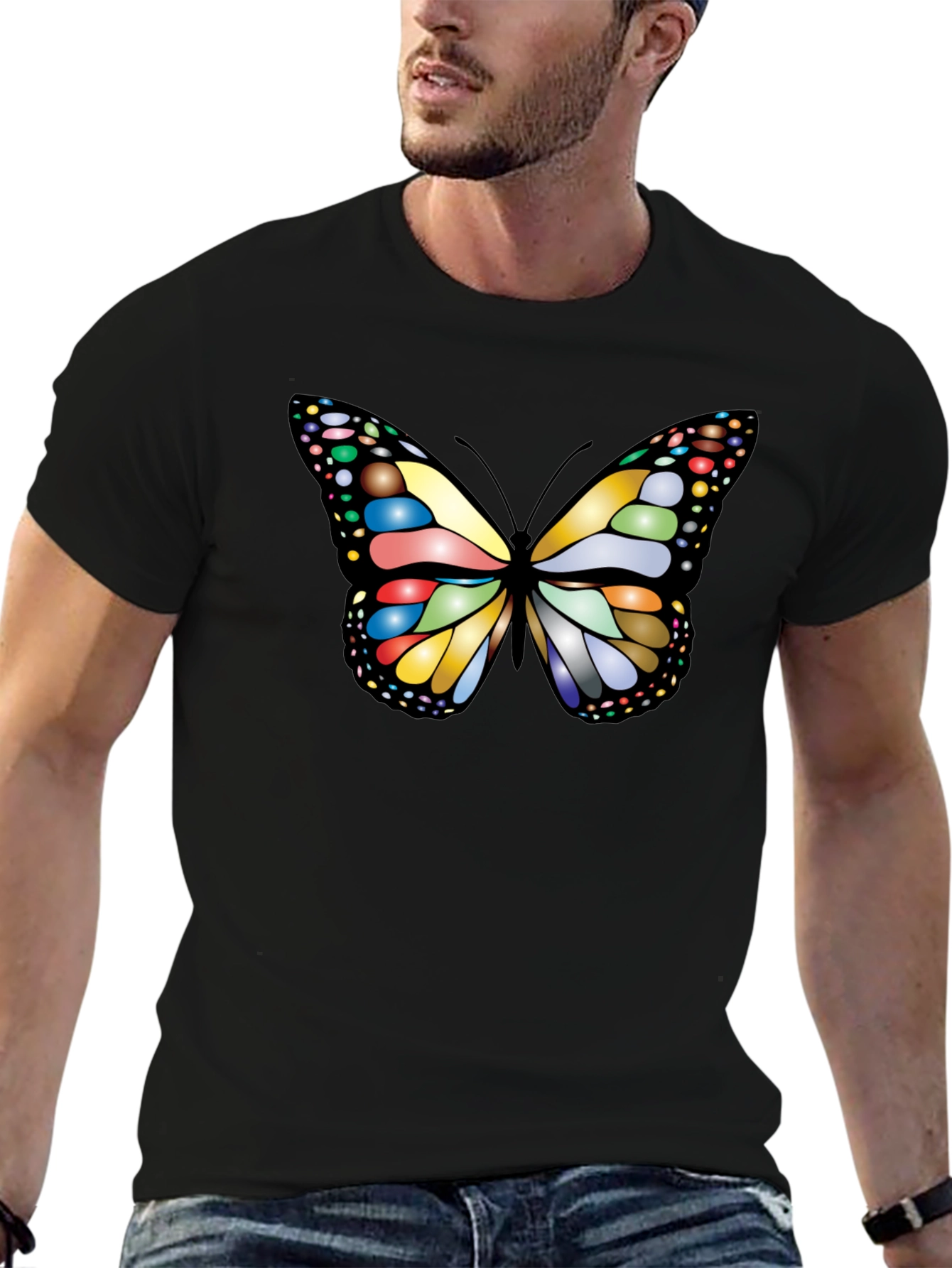 Butterfly Graphic Tee - Black Cotton T-Shirt