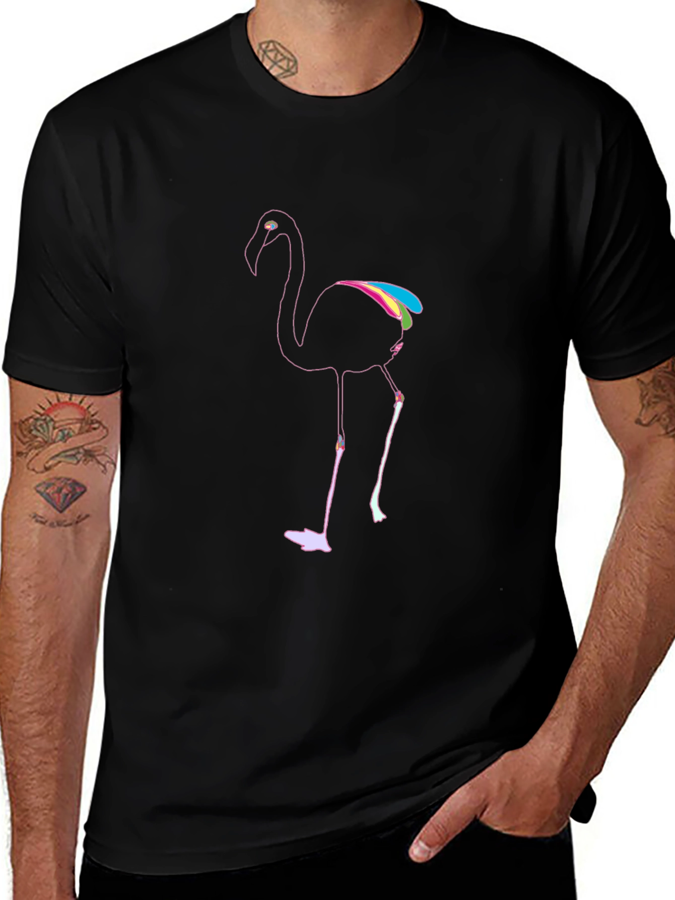 Mens Black Flamingo Graphic T-Shirt
