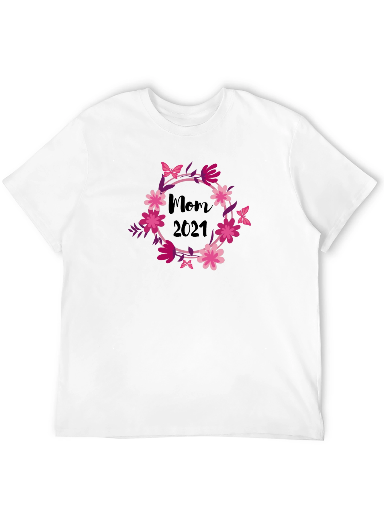 Mom 2021 Floral Wreath Black T-Shirt