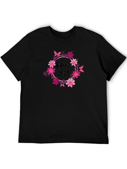 Mom 2021 Floral Wreath Black T-Shirt