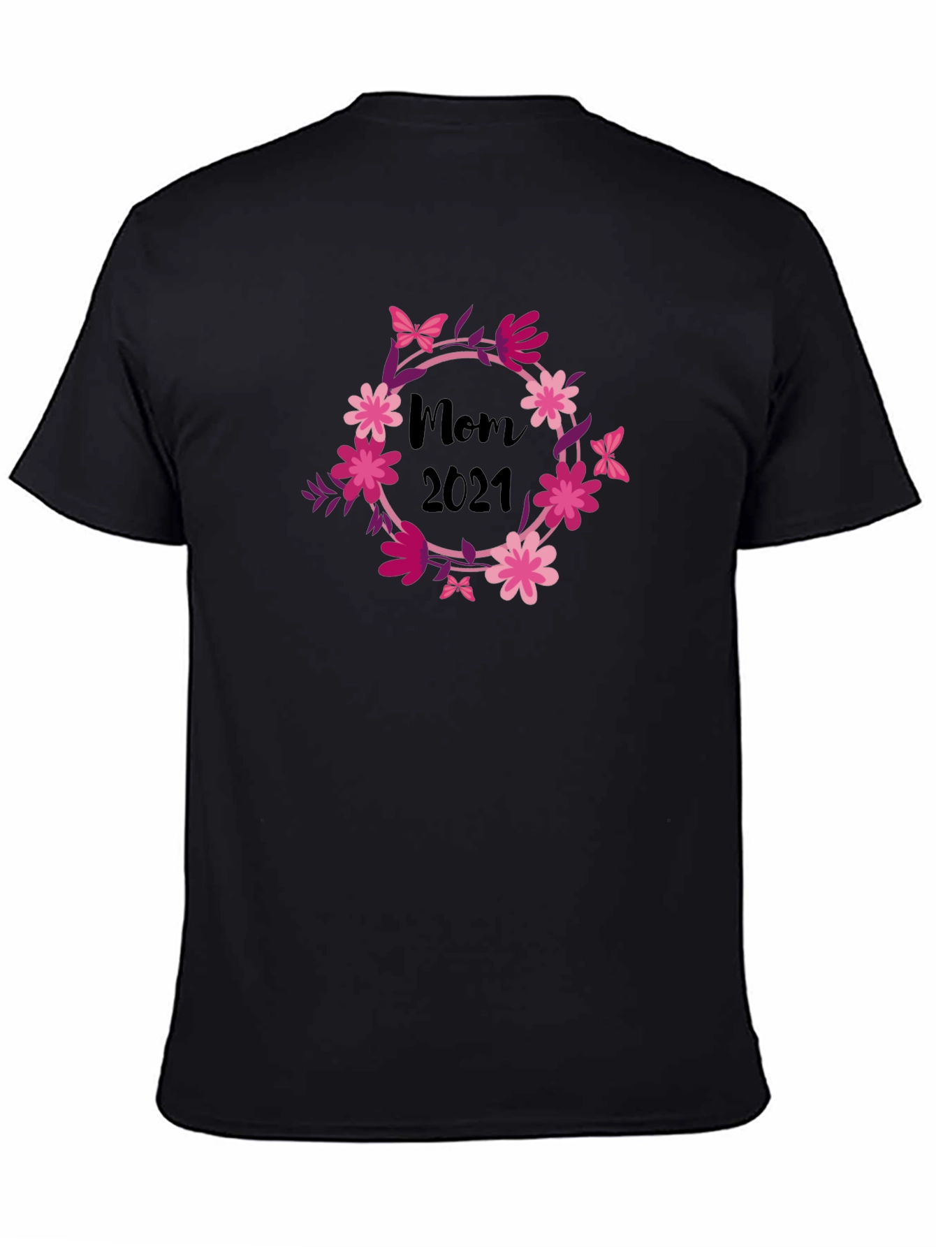 Mom 2021 Floral Wreath Black T-Shirt