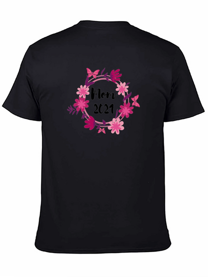 Mom 2021 Floral Wreath Black T-Shirt