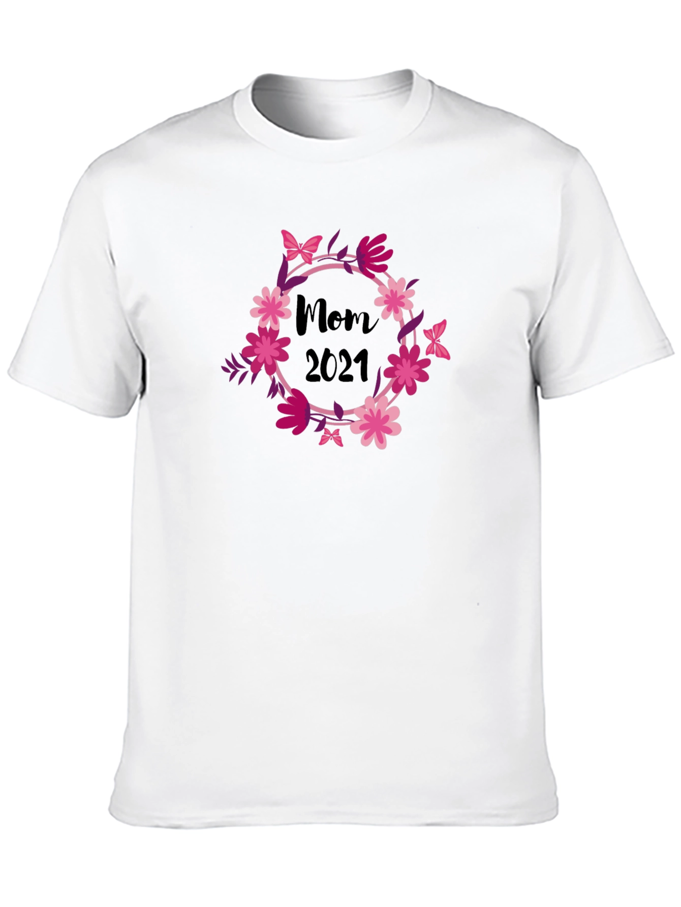 Mom 2021 Floral Wreath Black T-Shirt