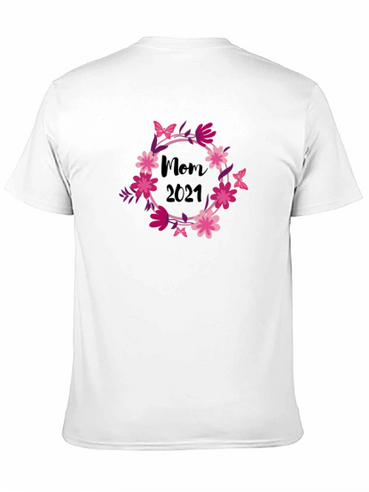 Mom 2021 Floral Wreath Black T-Shirt