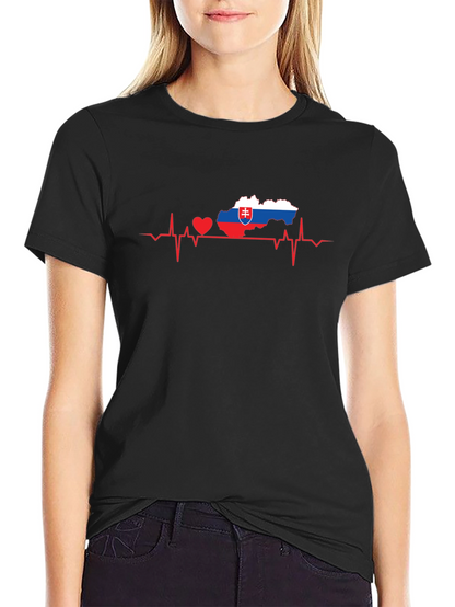 Slovakia Heartbeat Map T-Shirt - Black