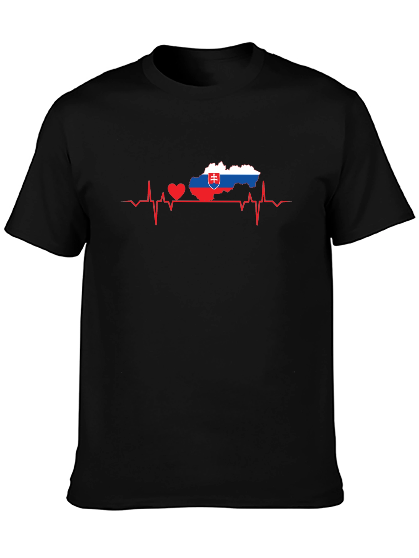Slovakia Heartbeat Map T-Shirt - Black